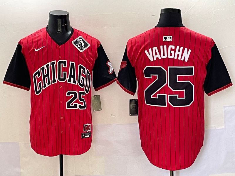 Men Chicago White Sox #25 Vaughn Red Stripe Joint Name Nike 2025 MLB Jersey style 6->chicago white sox->MLB Jersey